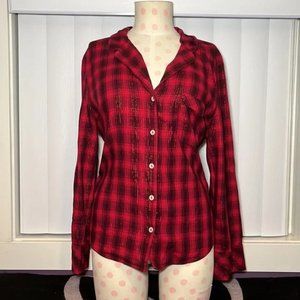 Victoria's Secret Button-Up Sparkle Shimmer Plaid Sleepshirt Red Size S